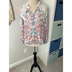 Cupcakes & Cashmere Floral Watercolor Button-up Blouse Shirt Top XS Cottagecore